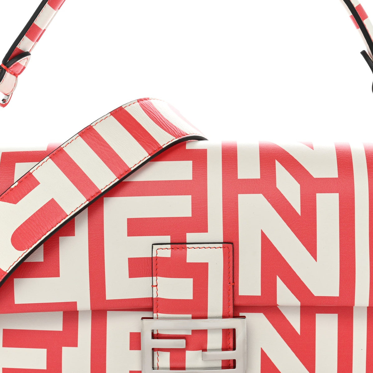 X MARC JACOBS Vitello Seta Logo Print Baguette Glow Coral White