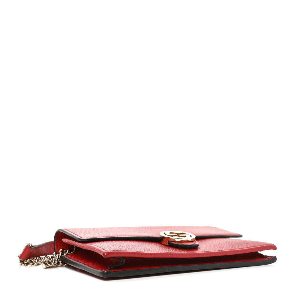 Dollar Calfskin Interlocking G Chain Wallet Red