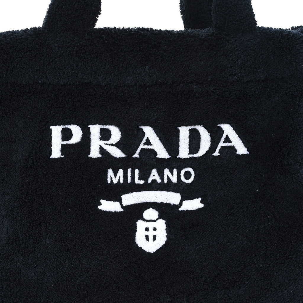 Terry Cloth Tote Bag Black White