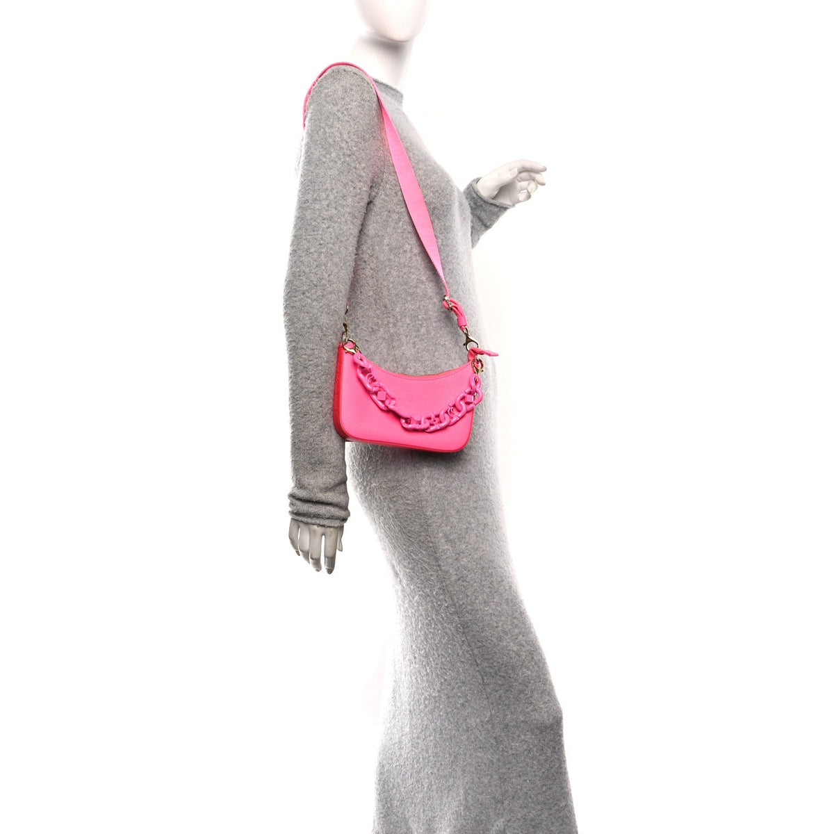 Calfskin Gomme Mini Loubila Chain Shoulder Bag Fluo Pink