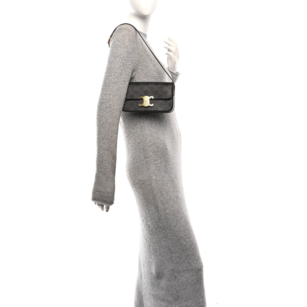Canvas Calfskin Triomphe Shoulder Bag Tan