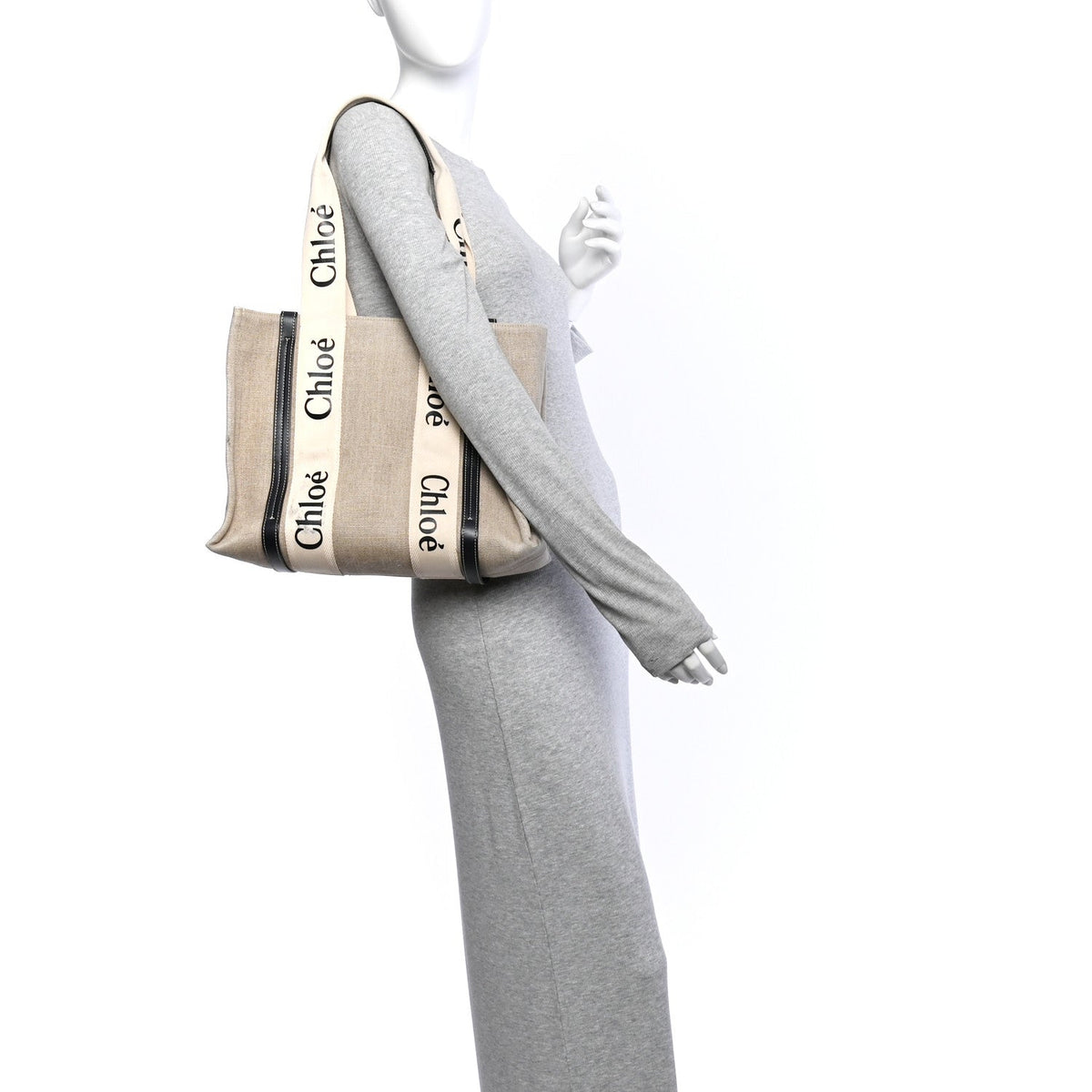 Linen Calfskin Medium Woody Ribbon Tote White Blue