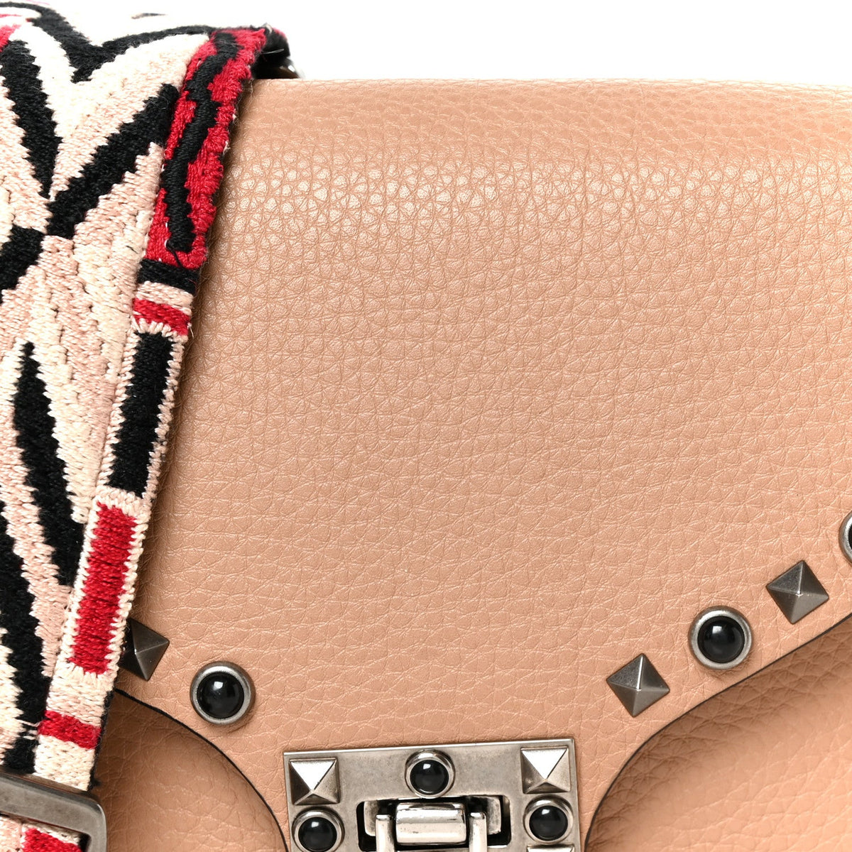 Grained Calfskin Onyx Guitar Strap Rockstud Rolling Shoulder Flap Messenger Bag Soft Noisette