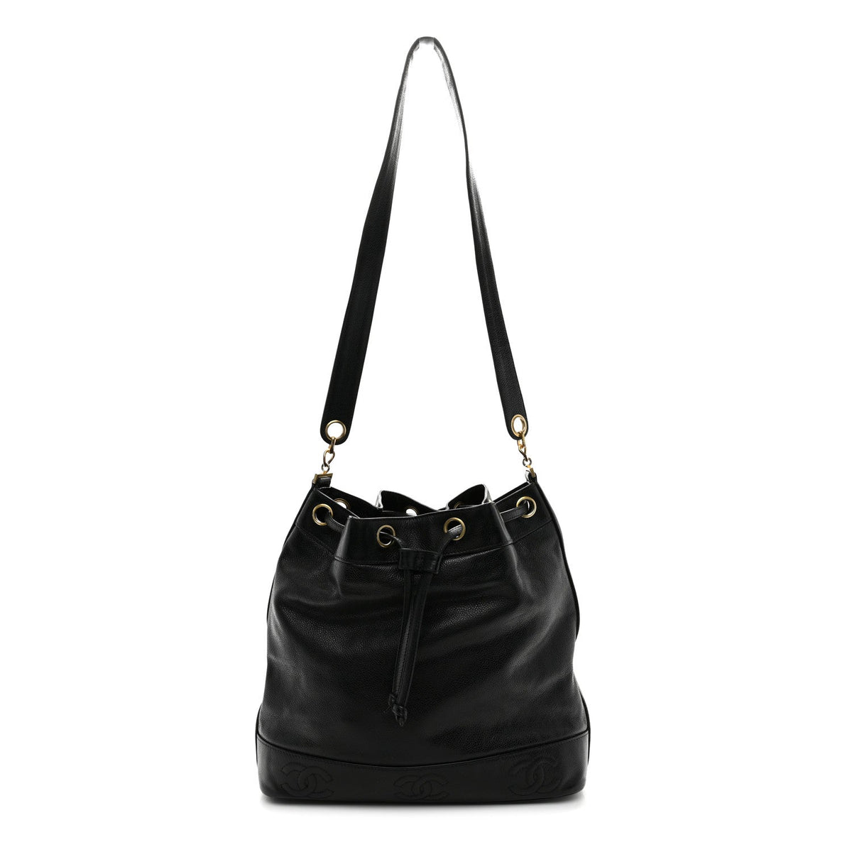 Caviar CC Drawstring Shoulder Bag Black