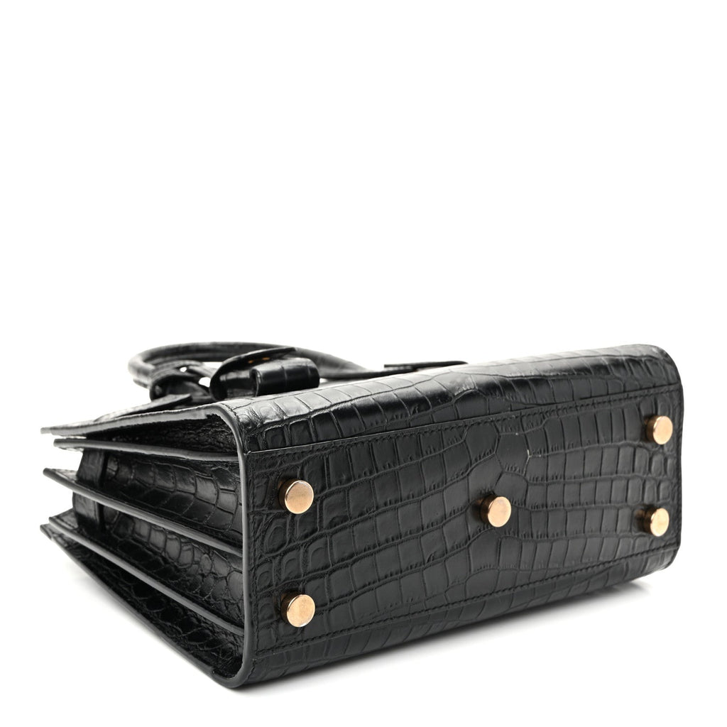 Calfskin Crocodile Embossed Nano Sac De Jour Black