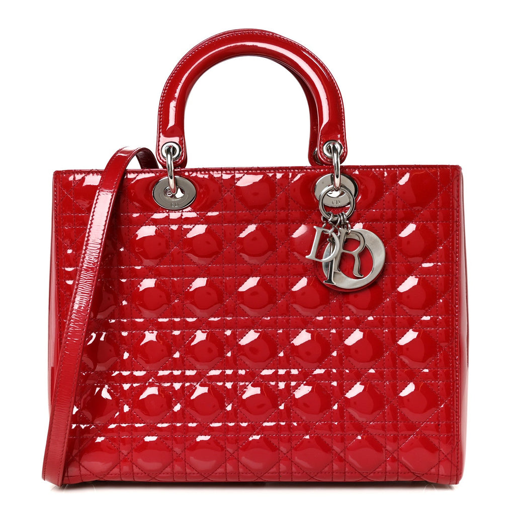 Patent Cannage Large Lady Dior Red