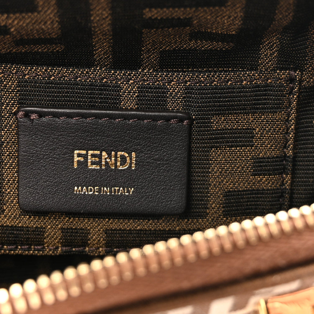 Vitello Grace Jacquard FF Mini By The Way Top Handle Boston Bag  Gianduia Panna