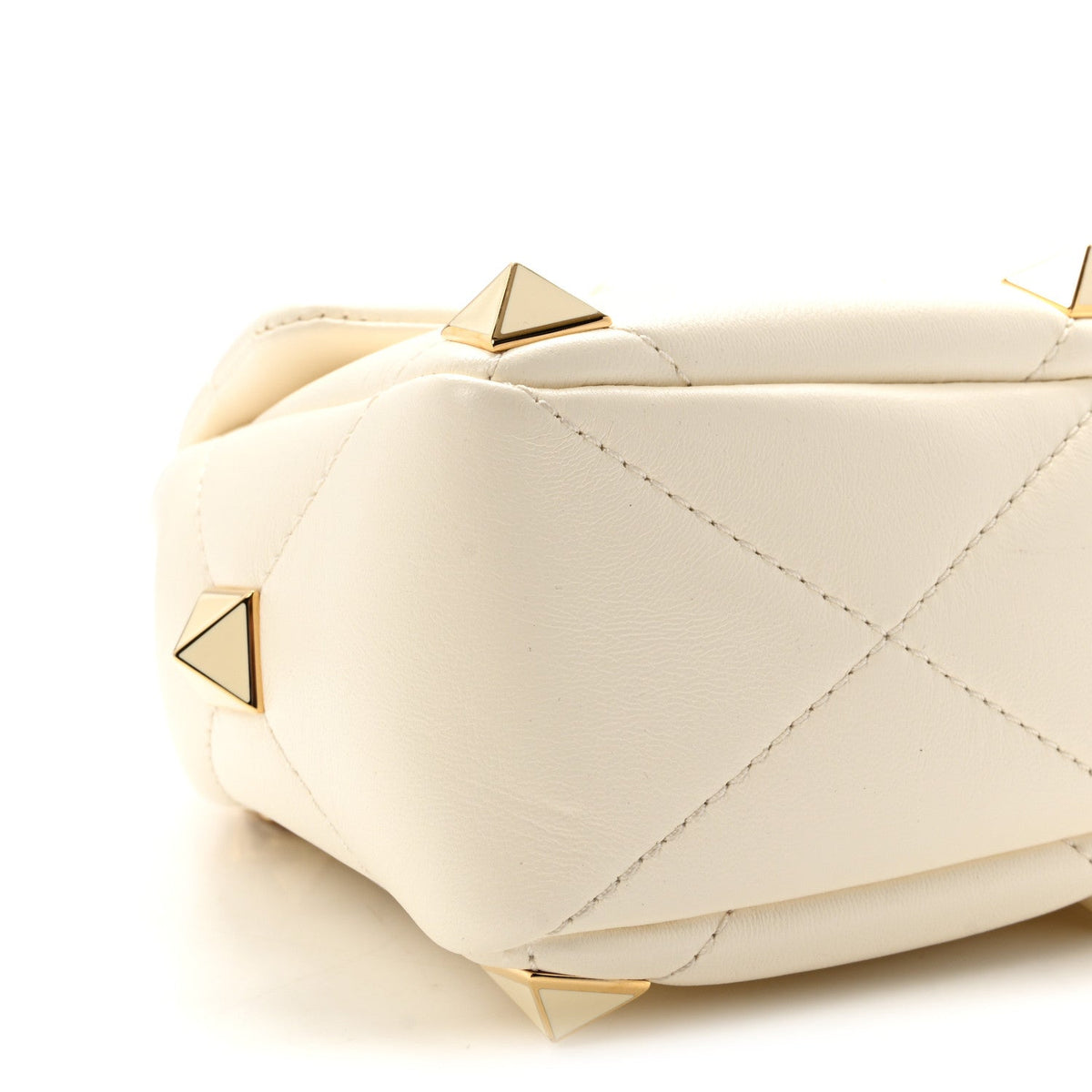 Nappa Enamel Medium Roman Stud Shoulder Bag Ivory