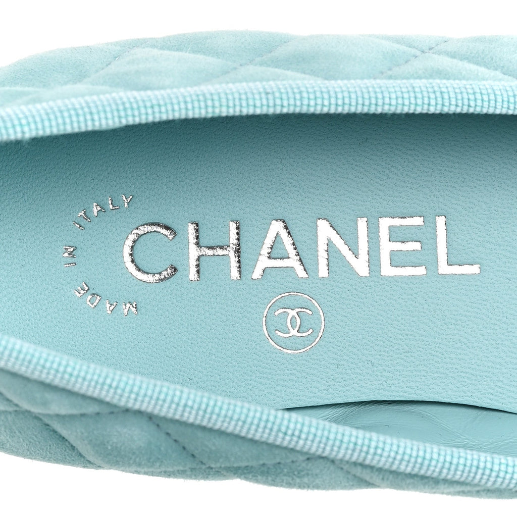 Suede Quilted Cap Toe CC Ballerina Flats 36 Light Blue