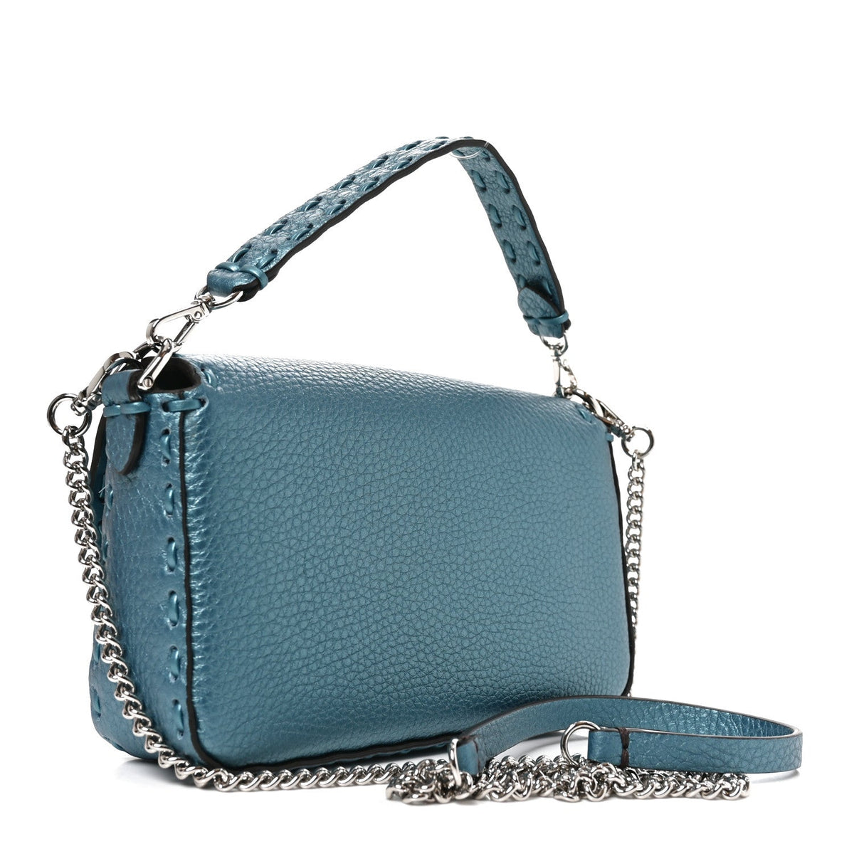 Metallic Cuoio Roma Sellerissima Nappa Sintetica Tape Stitch Mini Baguette Placca Argento