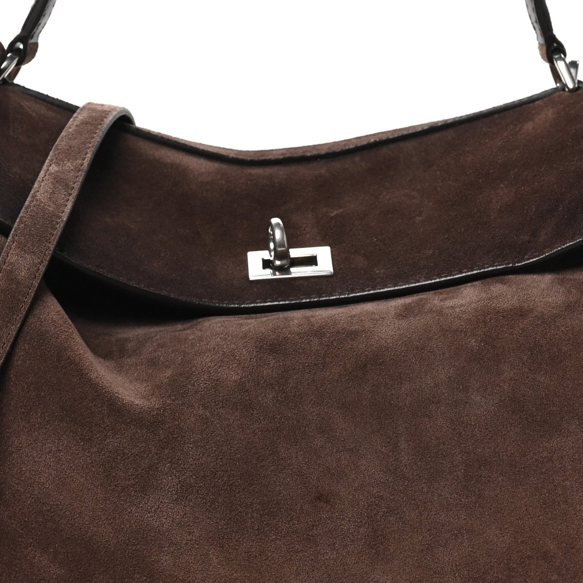 Waxed Suede Calfskin Medium Rodeo Top Handle Handbag Light Espresso