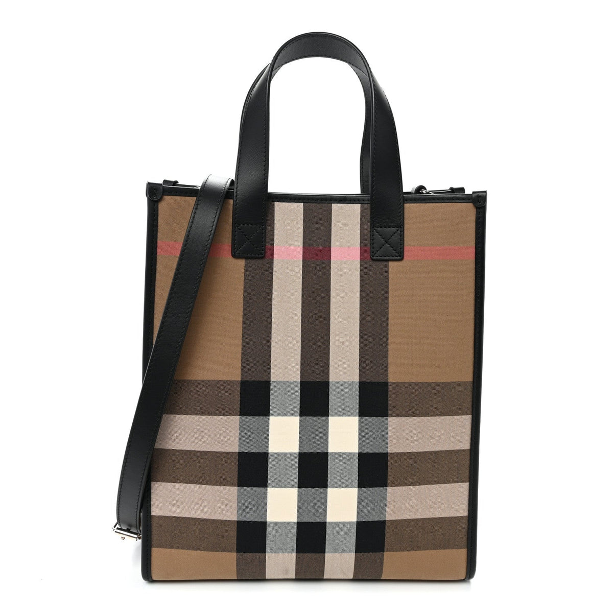 Calfskin House Check Small N/S Tote Black