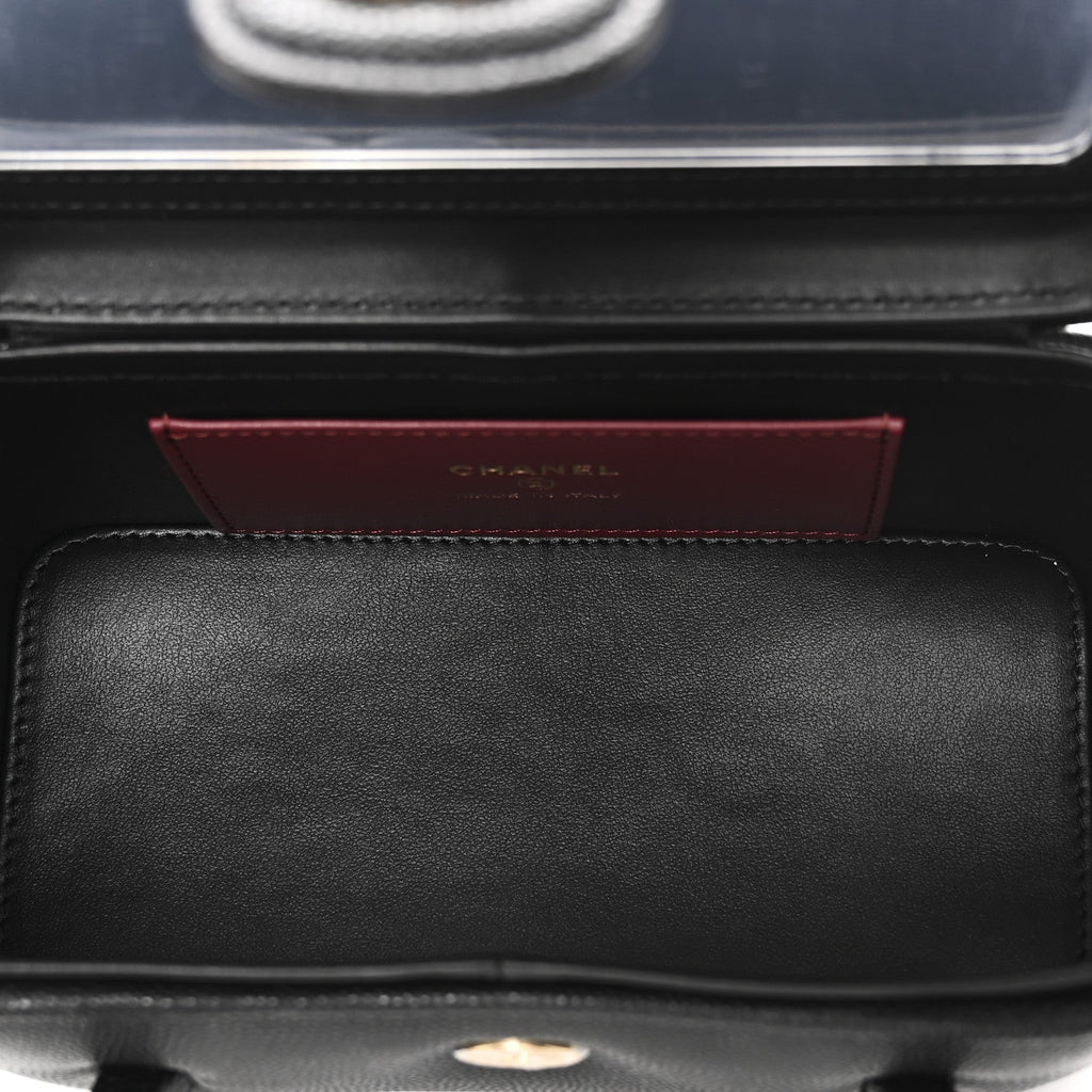 Shiny Caviar Preppy Coco Long Vanity With Strap Black