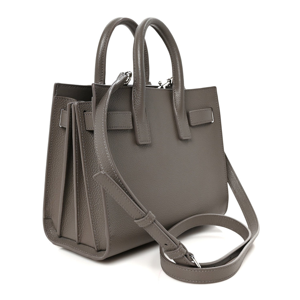 Grained Calfskin Topstich Baby Sac De Jour Fog
