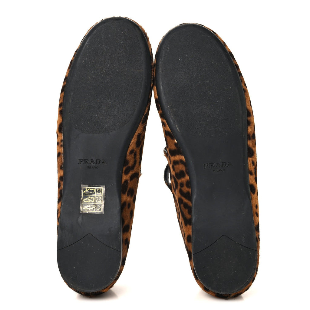 Calf Hair Leopard Print Ballerina Flats 36.5 Honey