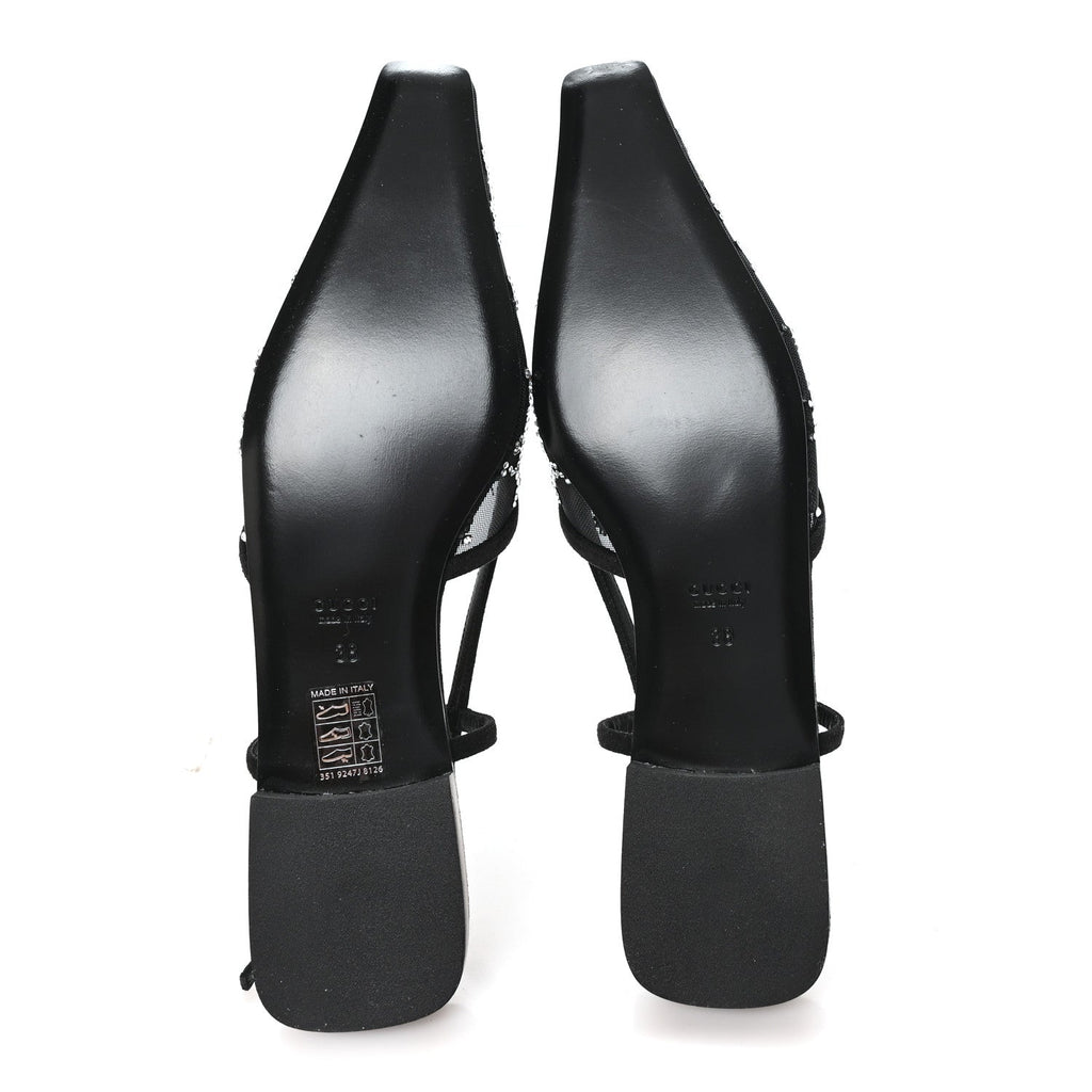 Tela Retino Kid Scamosciato Crystal GG Monogram Square G 35mm Slingback Pumps 38 Black