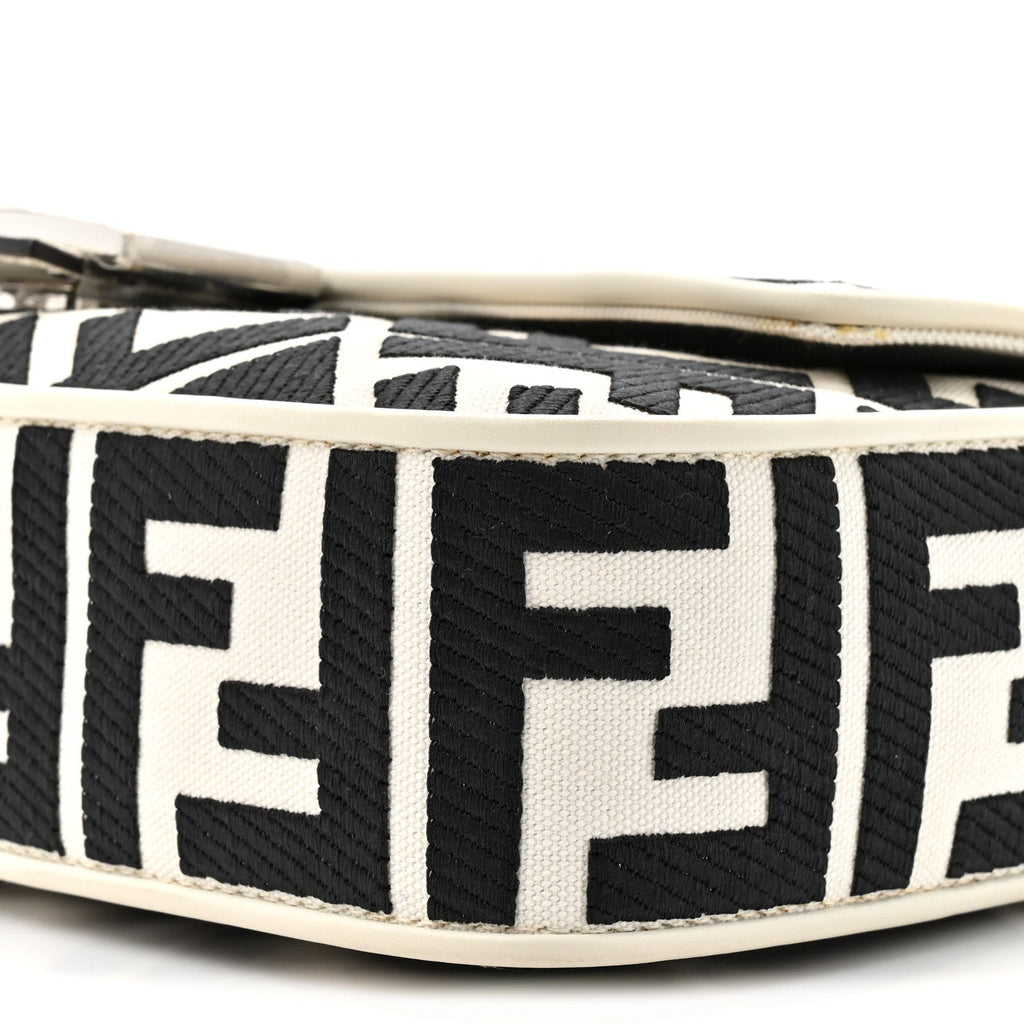 Canvas Vitello King FF Embroidered Baguette White Black