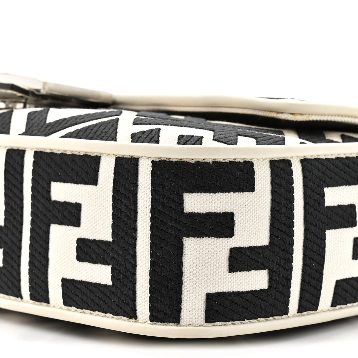 Canvas Vitello King FF Embroidered Baguette White Black