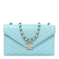 Calfskin Quilted Chevron Envelope Flap Turquoise