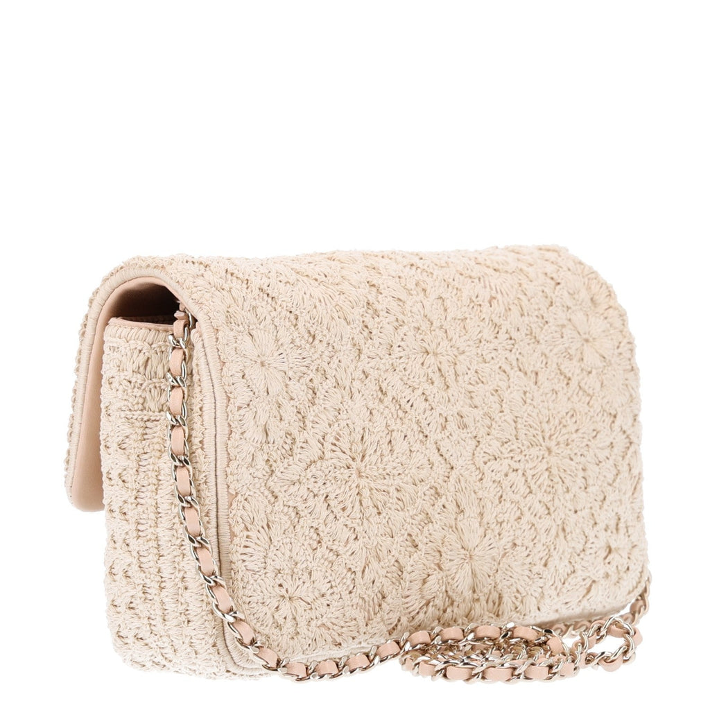 Crochet Embroidered Camelia Small Rectangular Flap Ecru