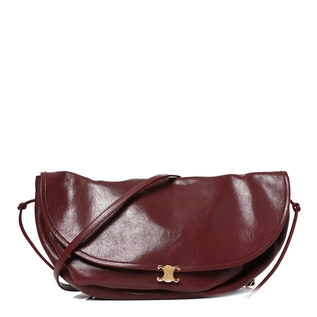 Shiny Lambskin Soft Triomphe Half Moon Bag Syrah