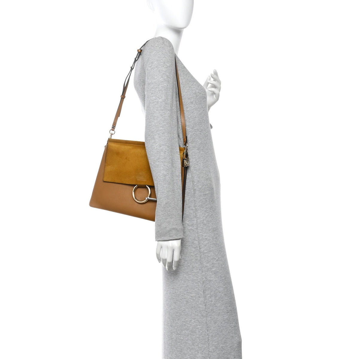 Suede Calfskin Medium Faye Shoulder Bag Mustard Brown
