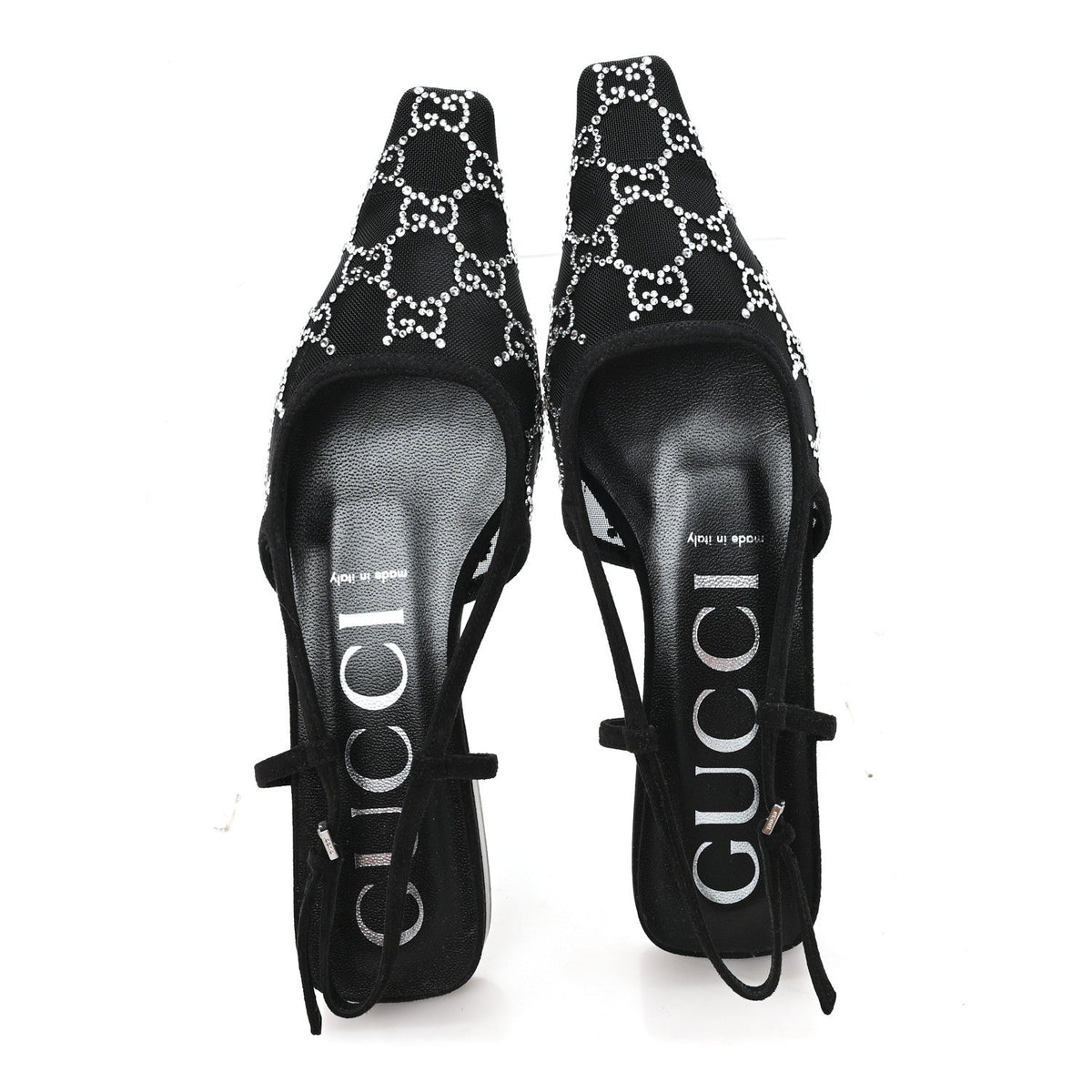 Tela Retino Kid Scamosciato Crystal GG Monogram Square G 35mm Slingback Pumps 38 Black