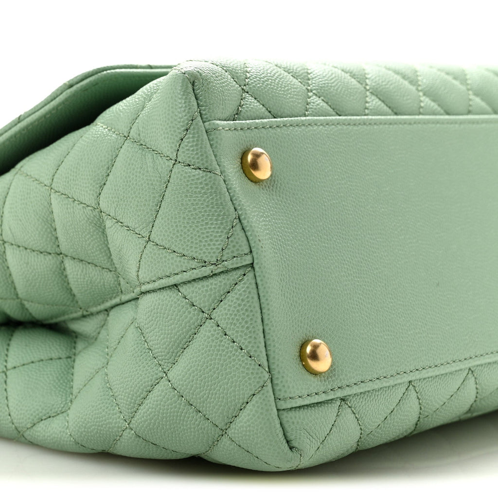Caviar Quilted Small Coco Chain Handle Flap Light Green