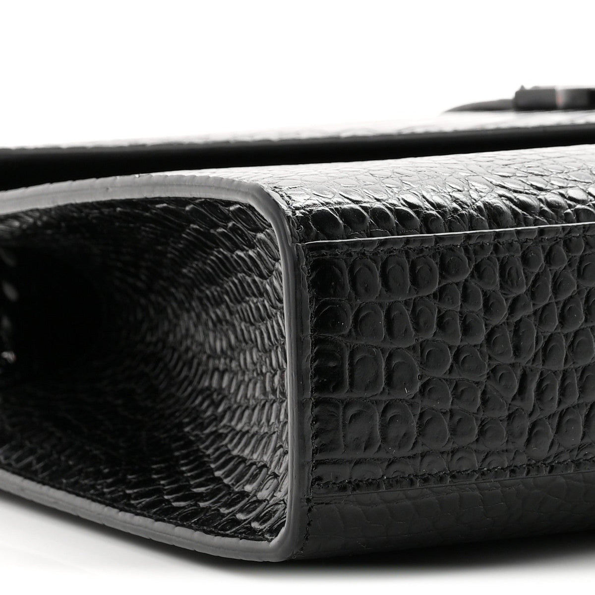 Calfskin Crocodile Embossed Monogram Large Satchel Black