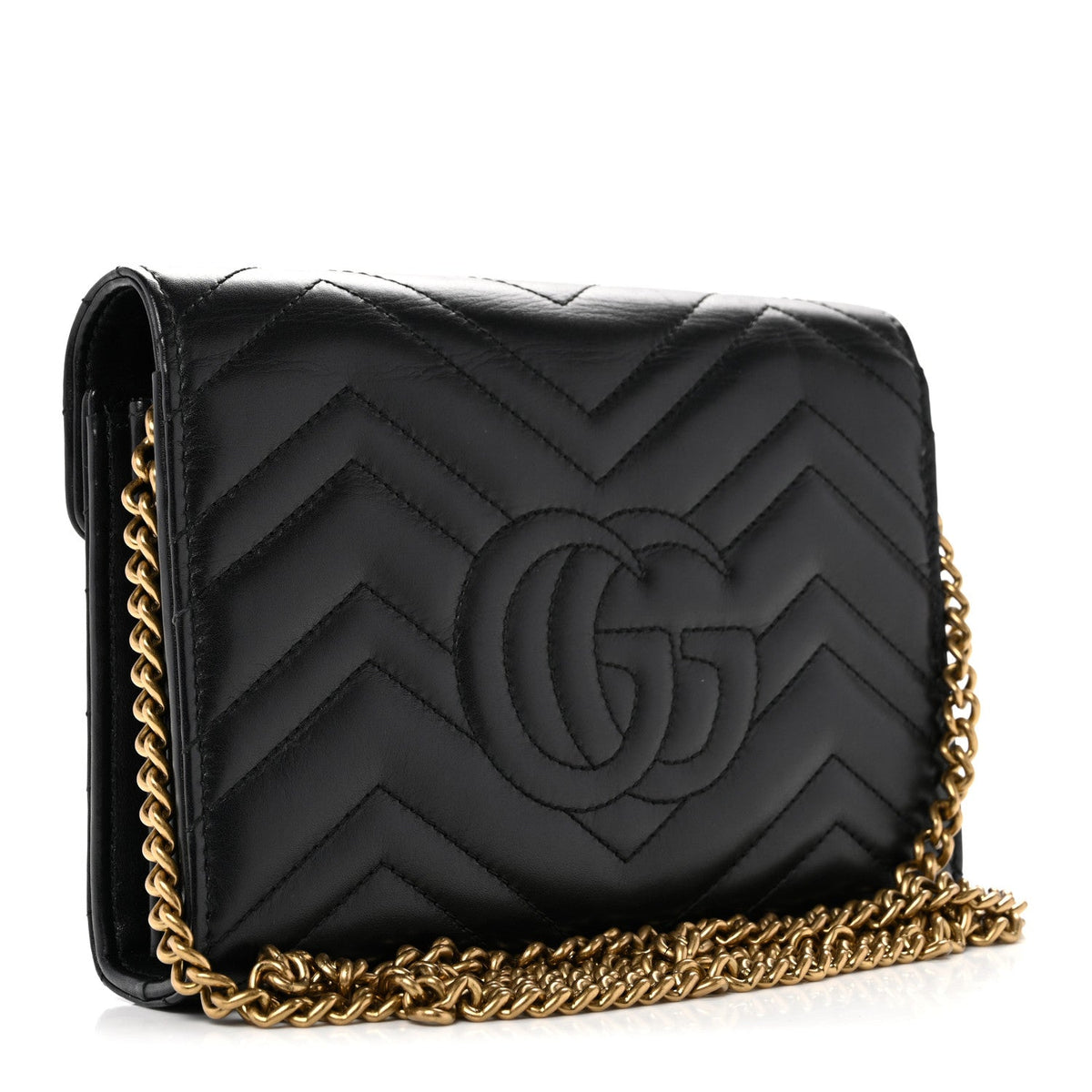 Calfskin Matelasse GG Marmont Chain Wallet Black