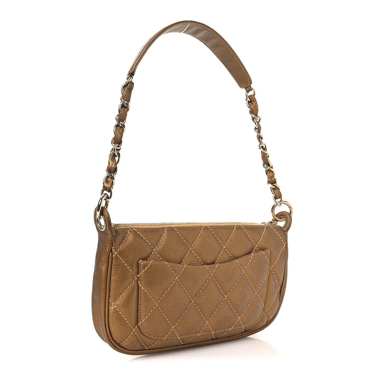 Metallic Caviar Quilted Timeless CC Shoulder Bag Gold