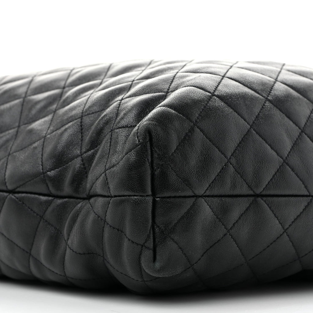 Lambskin Quilted Maxi Icare Shopping Tote Black
