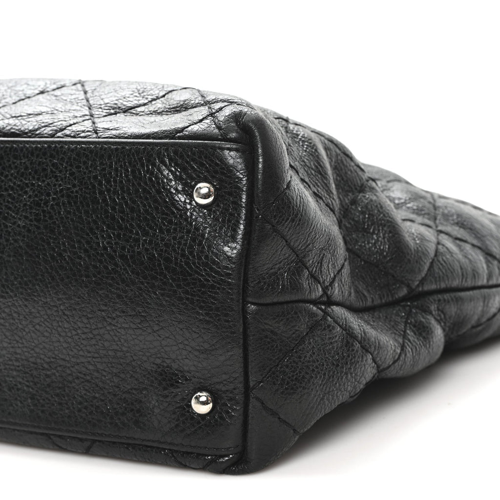 Glazed Calfskin Large On The Road Tote Black