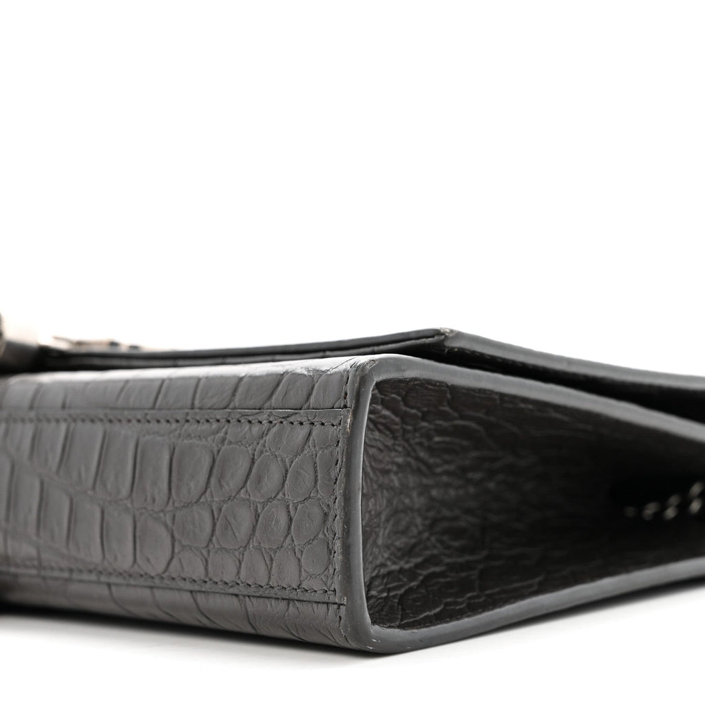 Calfskin Crocodile Embossed Medium Classic Monogram Kate Tassel Satchel Storm
