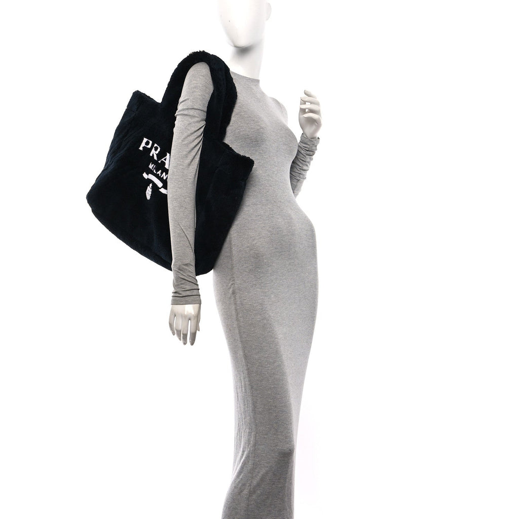 Terry Cloth Tote Bag Black White