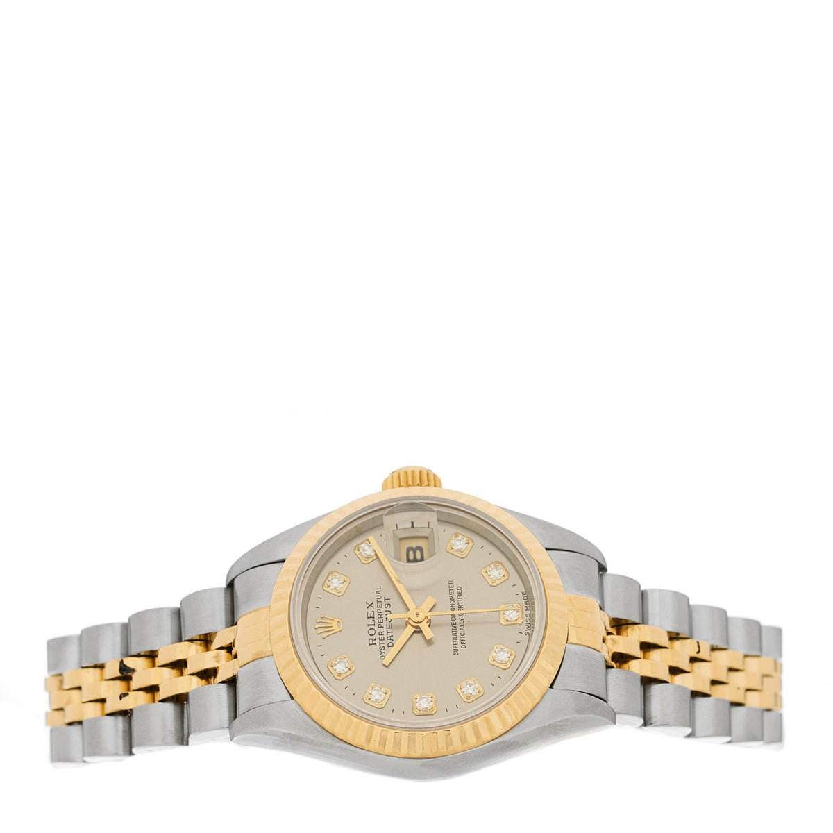 Stainless Steel 18K Yellow Gold Diamond 26mm Oyster Perpetual Datejust Watch Silver 69173