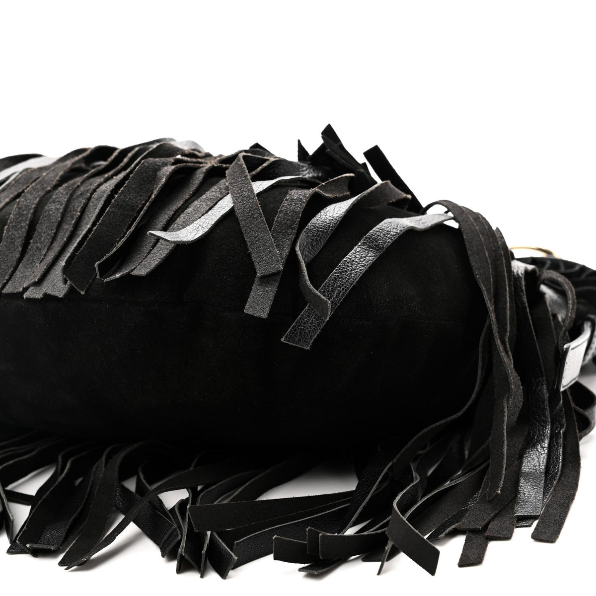 Suede Calfskin Fringe Buffalo Horn Mombasa Hobo Black