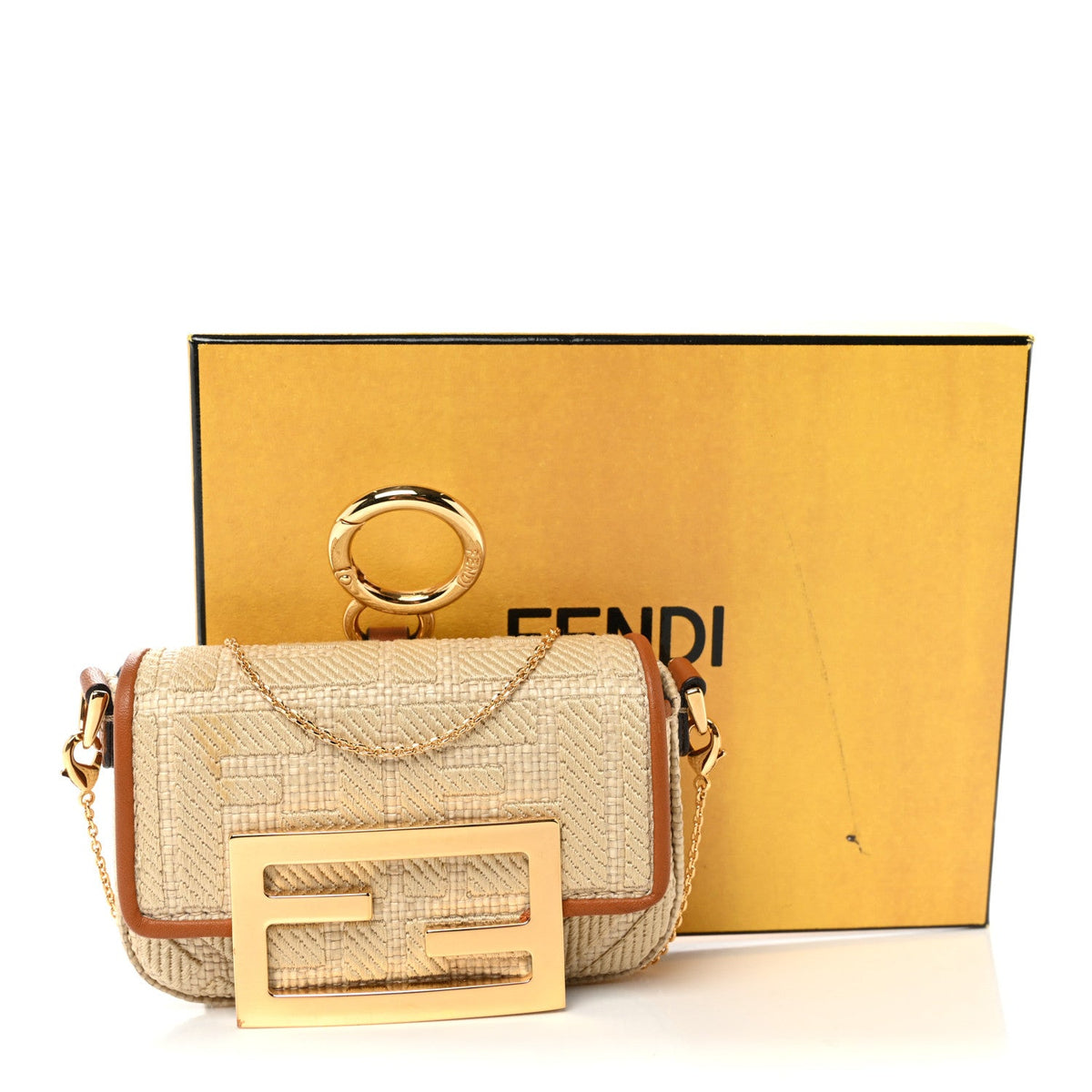 Raffia Vitello King Lucido FF Embroidered Nano Maxi Buckle Baguette Charm Alchemy Brandy