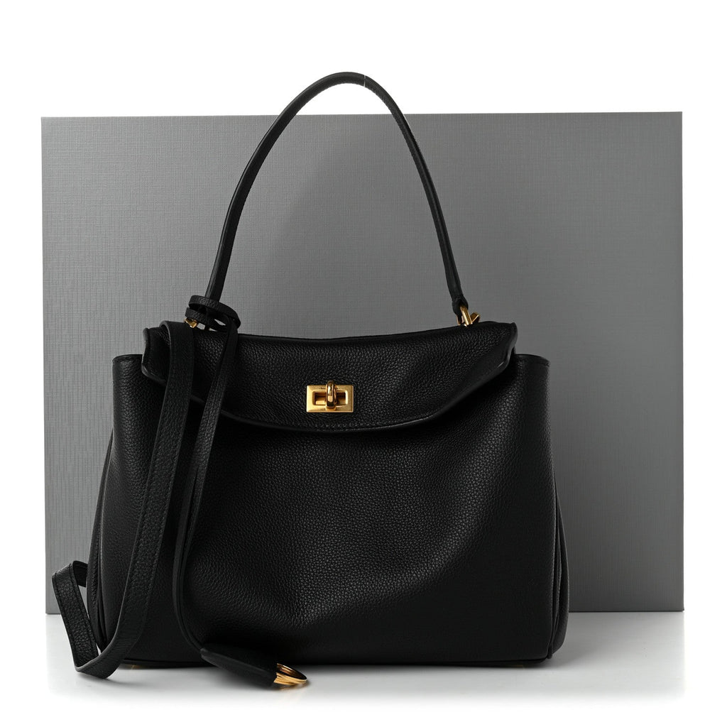 Grained Calfskin Small Rodeo Top Handle Handbag Black