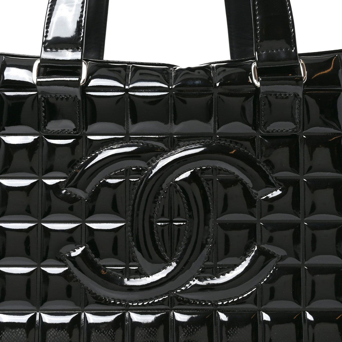 Patent Quilted Chocolate Bar Bowler Black