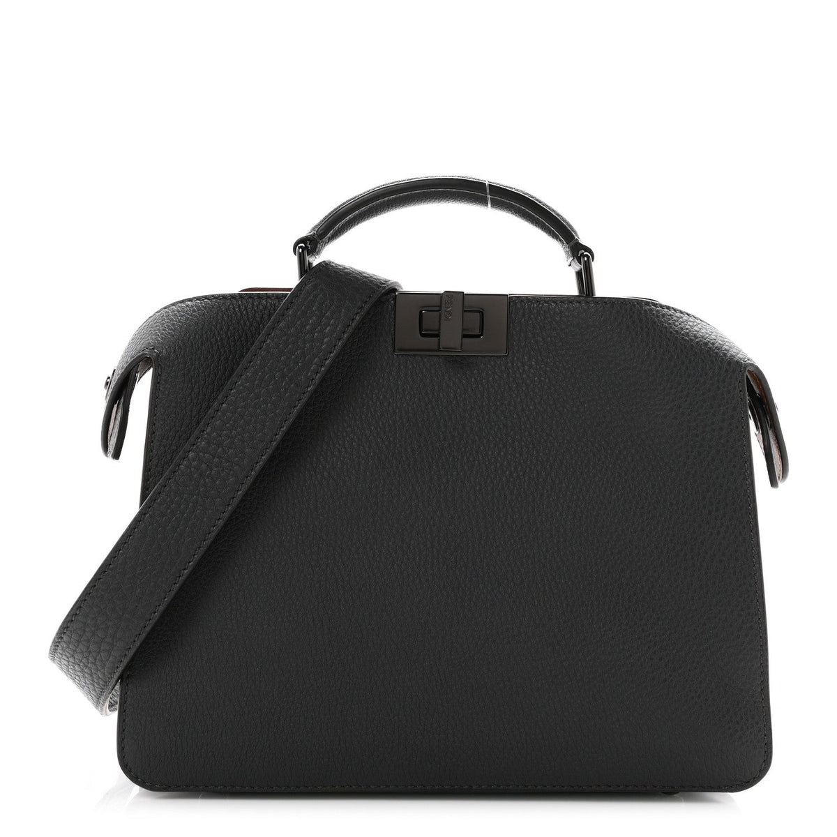 Cuoio Romano Vitello Cover Glazed Fabric Bi-Color FF 1974 Mini Peekaboo I SEE U Satchel Asfalto Praline Tobacco Moro
