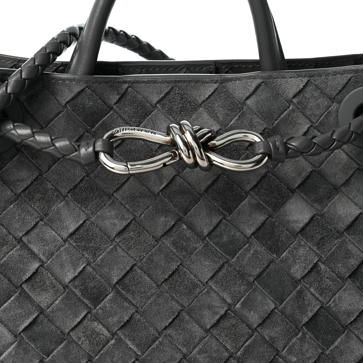 Suede Intrecciato Small Andiamo Shoulder Bag Graphite