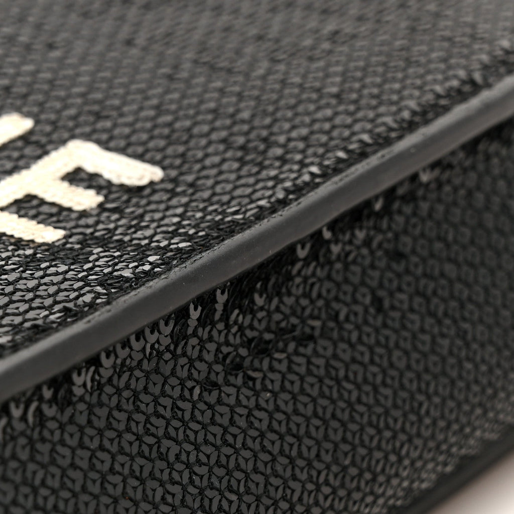 Sequin Calfskin Mini Vertical Cabas Black White