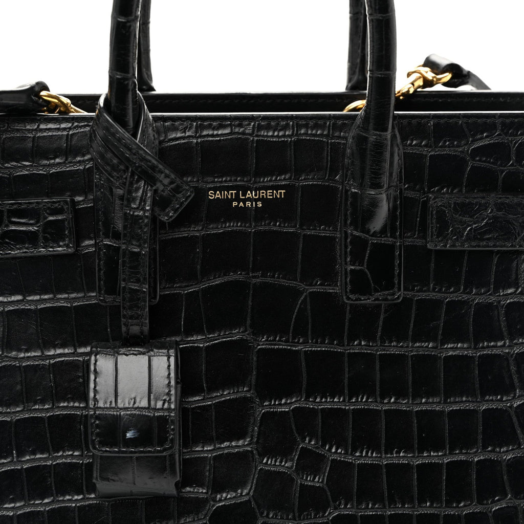 Calfskin Crocodile Embossed Nano Sac De Jour Black