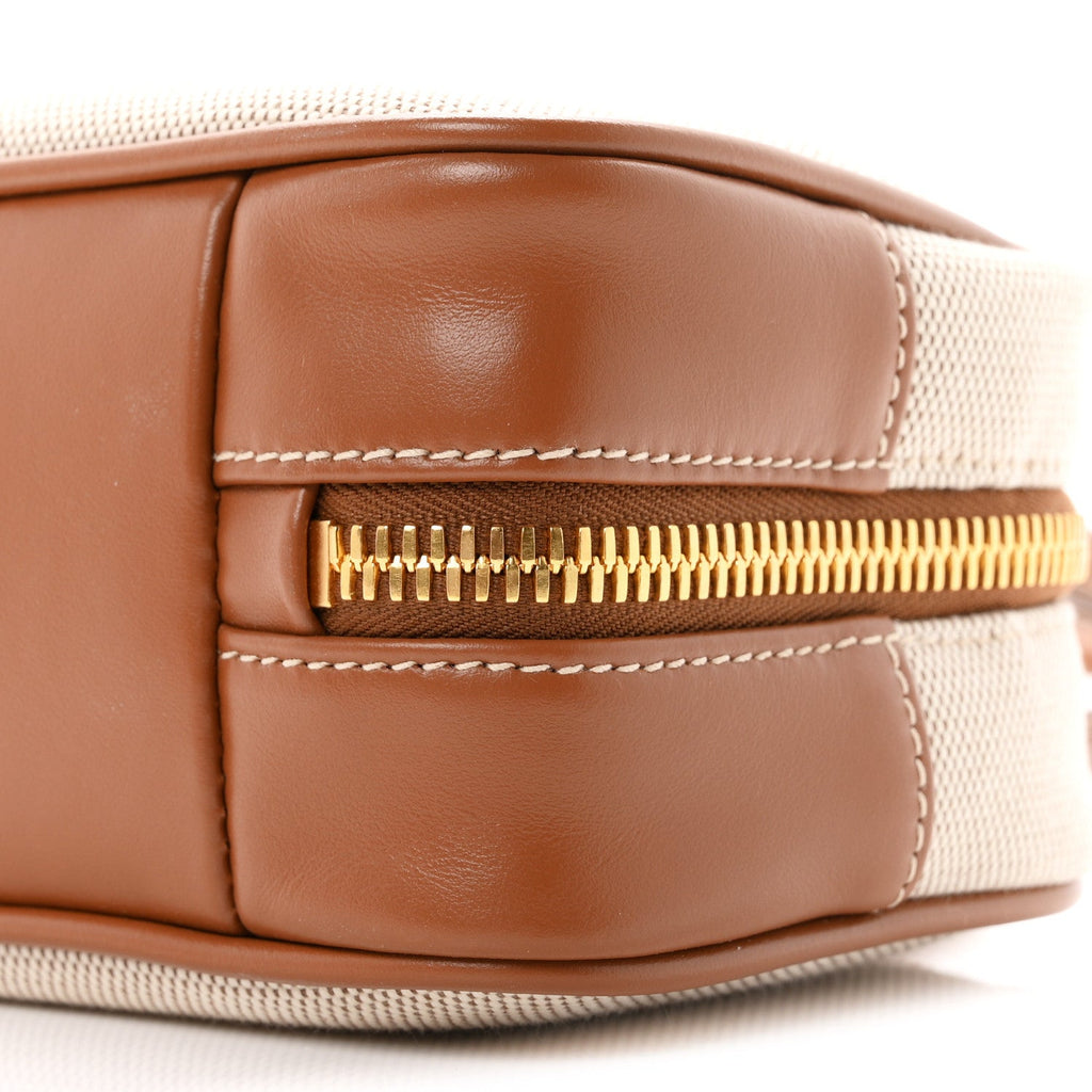 Canvas Calfskin Small Beau Top Handle Bag Naturale Brandy