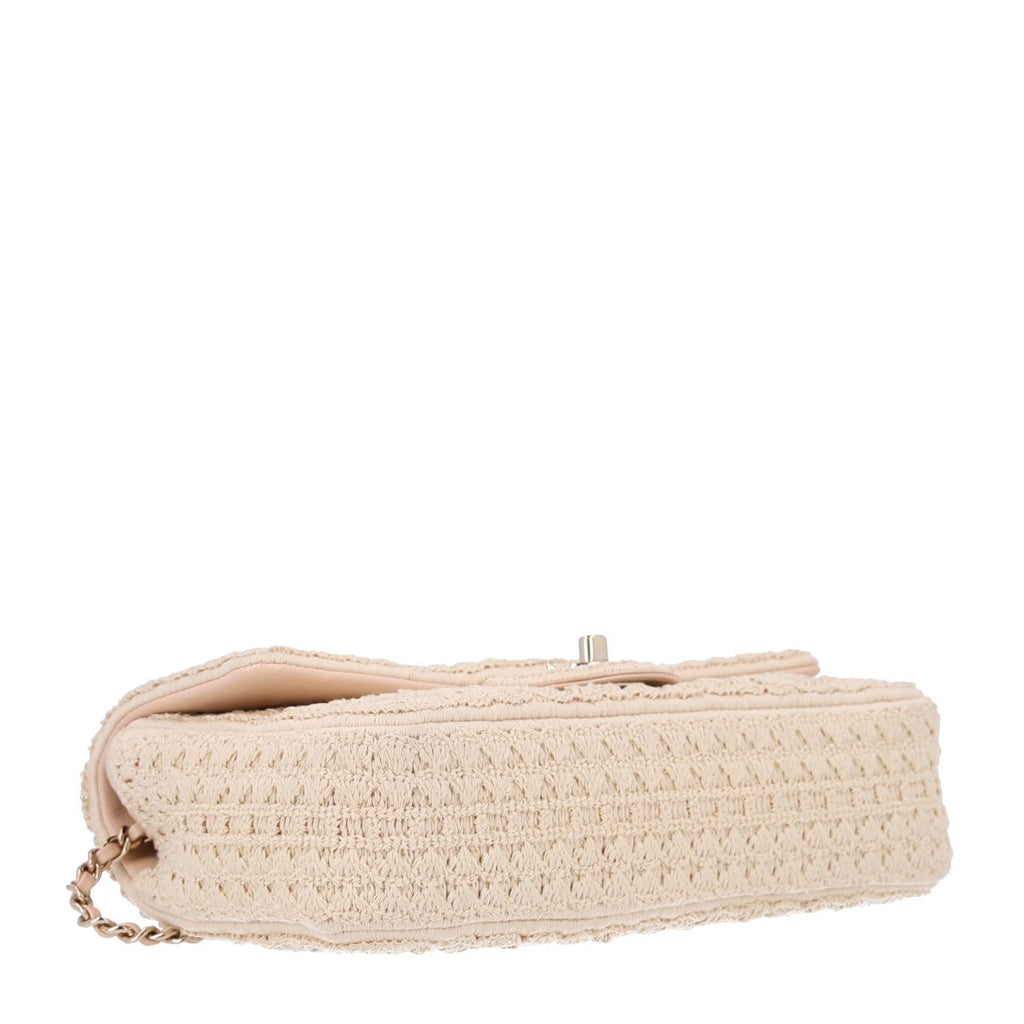 Crochet Embroidered Camelia Small Rectangular Flap Ecru