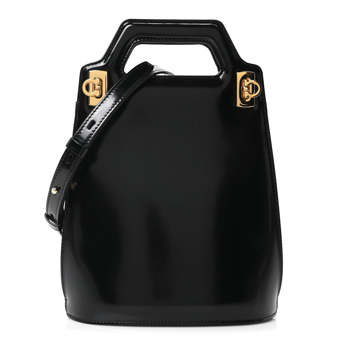 Brushed Calfskin North South Wanda Top Handle Bag Black