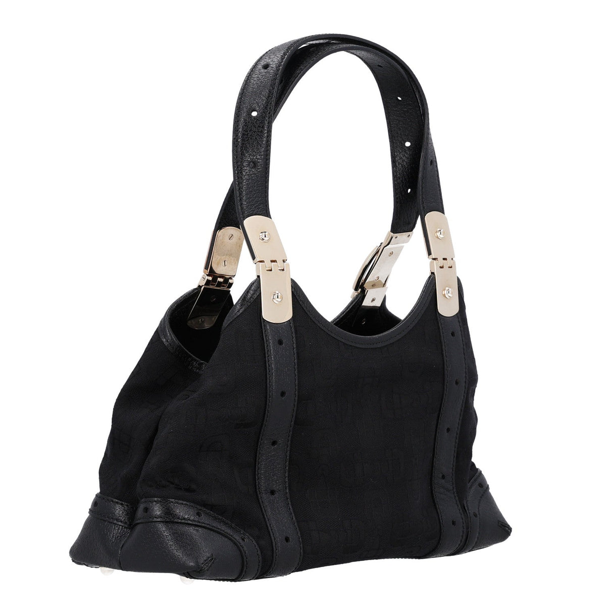 Canvas Horsebit Print Shoulder Bag Black