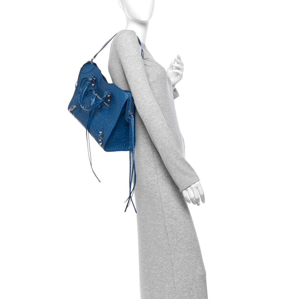 Calfskin Crocodile Embossed Classic Silver Hardware City Bleu Marine
