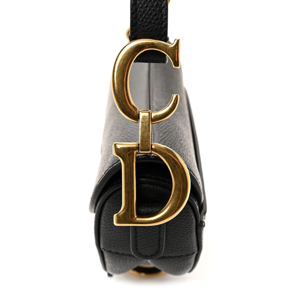 Grained Calfskin Mini Saddle Bag Black